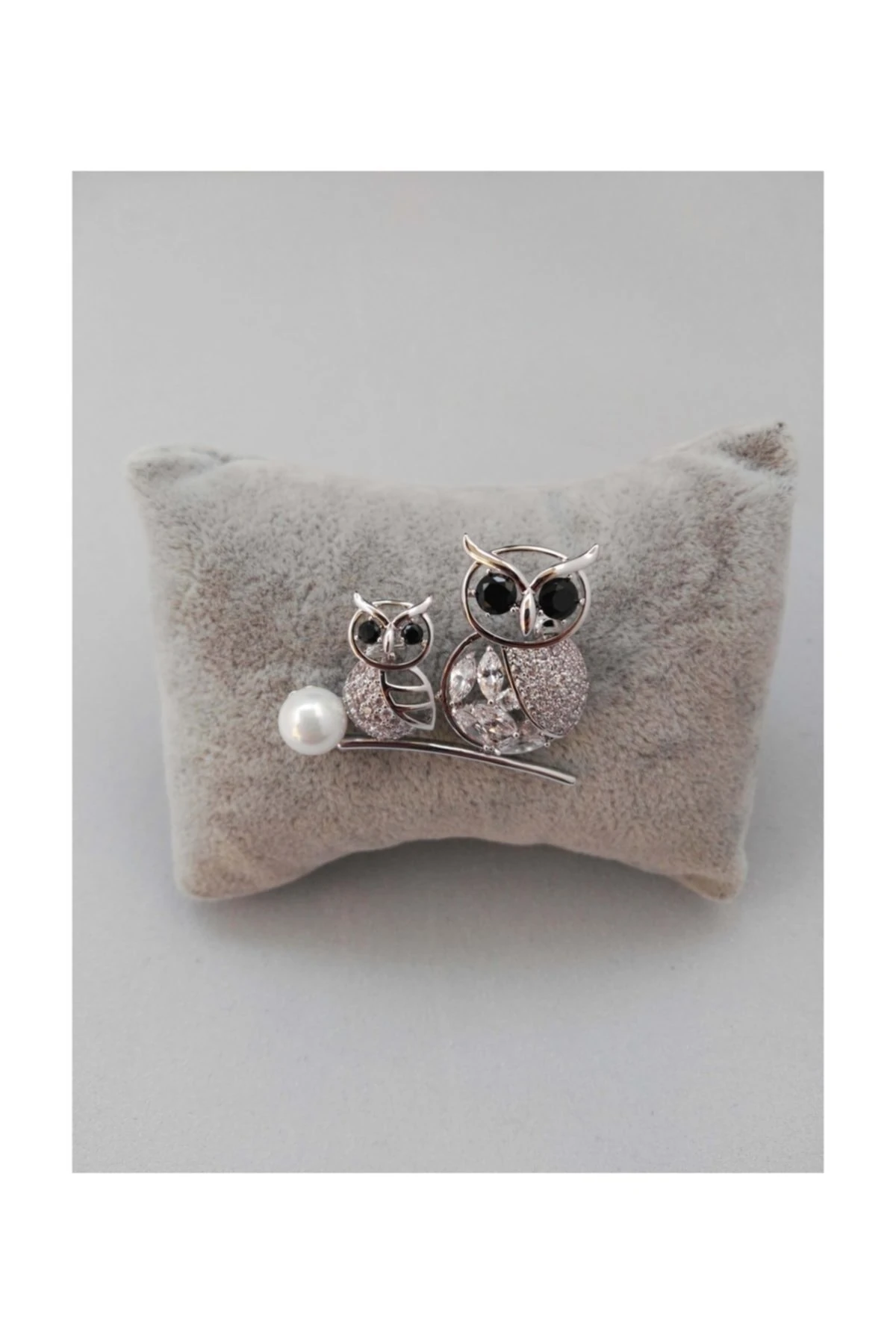 Zirkon Taşlı Baykuş, İncili Broş Rodyum