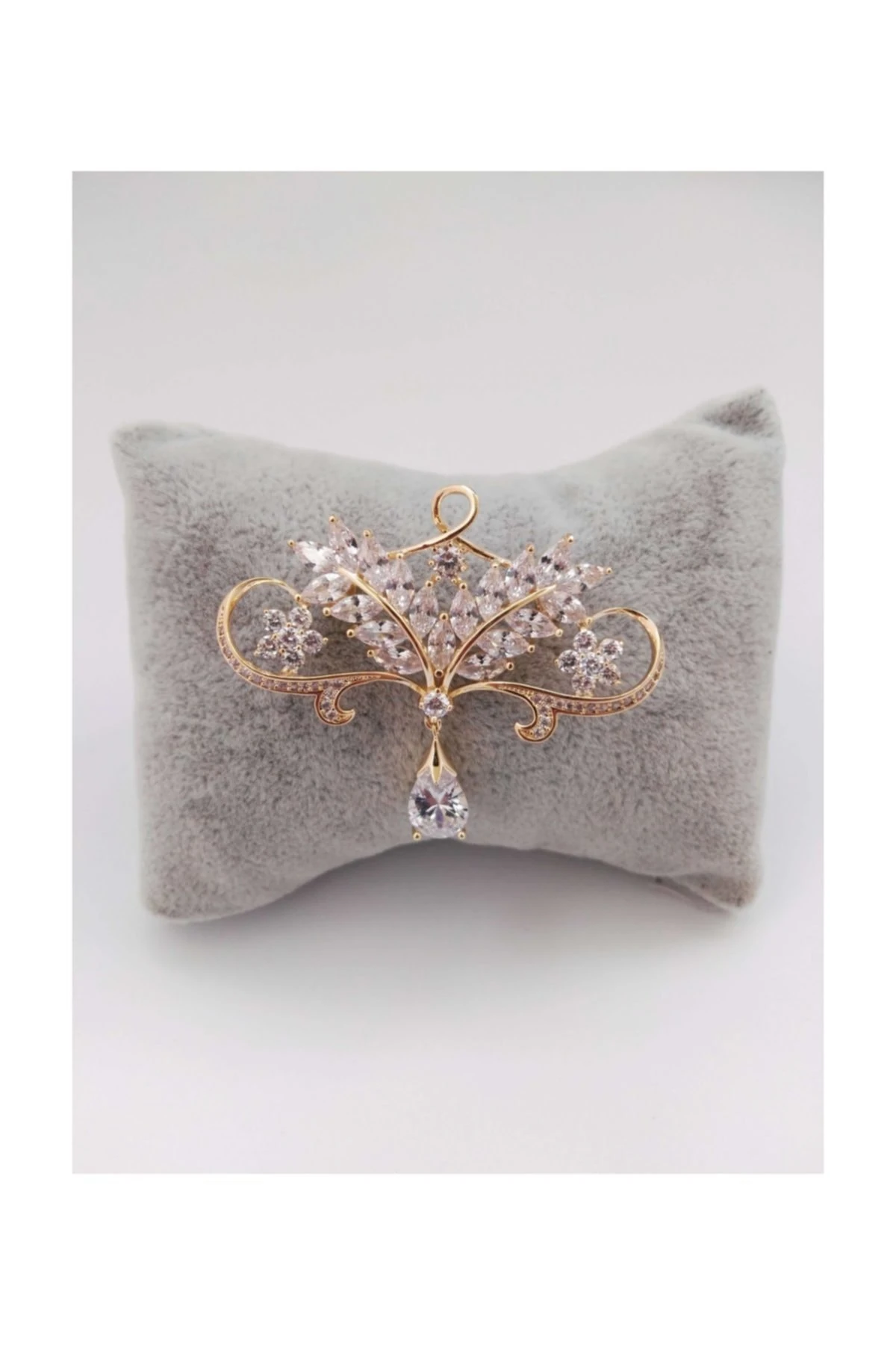 Zirkon Taşlı Yaprak, Incili Broş Rose