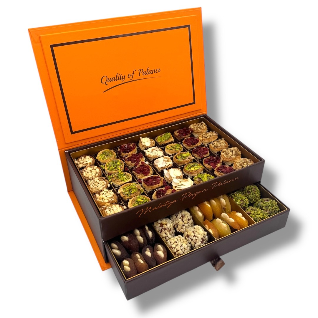 Turuncu İki Çekmeceli Kutu Karışık Special ve Kadayıf Dolgulu 1200 g 