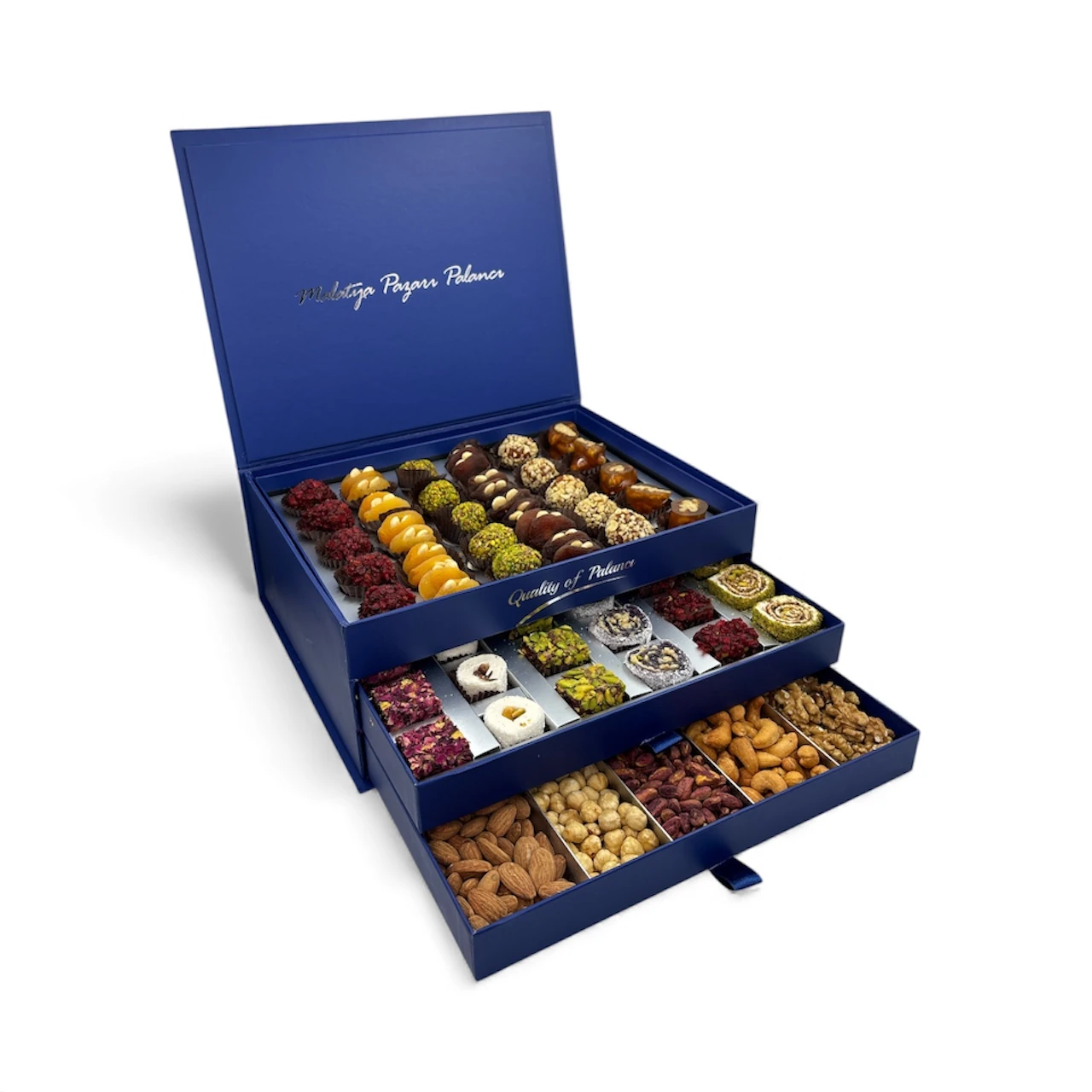 Üç Çekmeceli Karışık Lokum-Kuruyemiş-Special Kutu 2650 g (Lacivert)