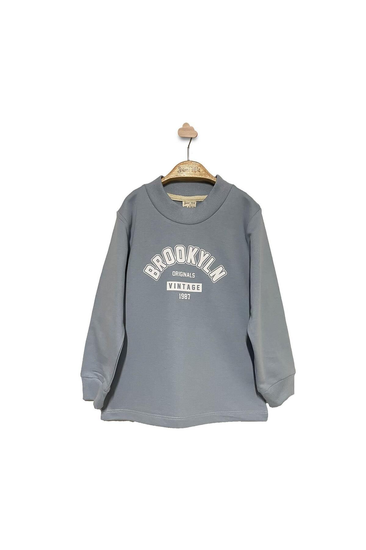 Baskılı Sweatshirt - Mavi