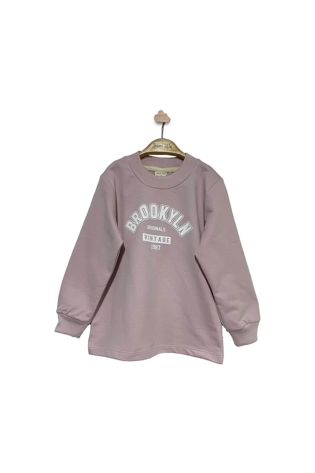 Baskılı Sweatshirt - Pudra