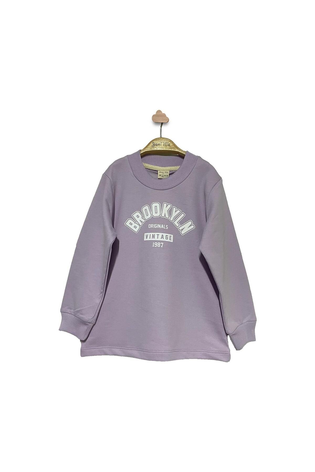 Baskılı Sweatshirt - Lila