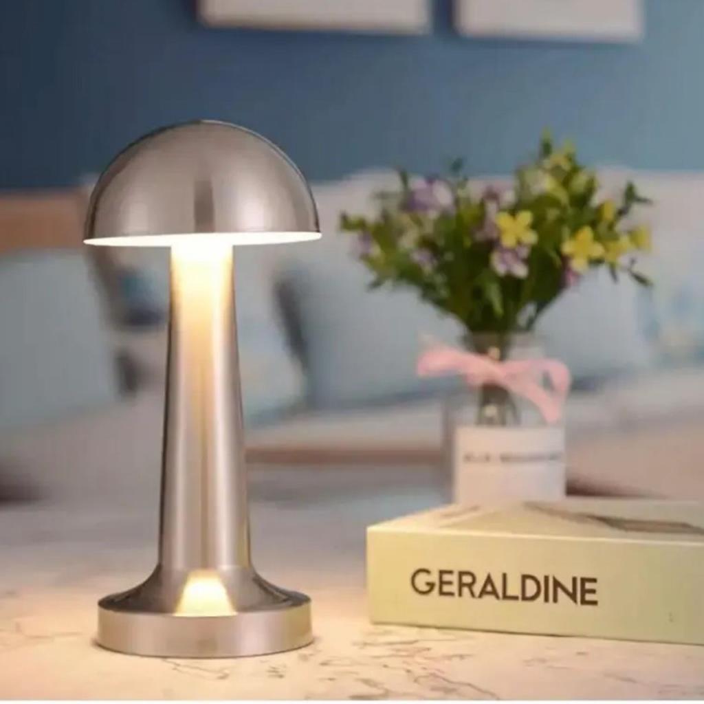 OLLEVRA Mantar Model Silver Renk Şarjlı Dokunmatik 3 Renkli LED Masa Lambası