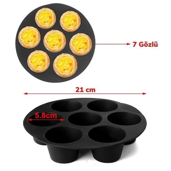 OLLEVRA 7 Gözlü Silikon Çok Amaçlı Airfryer Muffin Cupcake Kek ve Çörek Pişirme Kalıbı