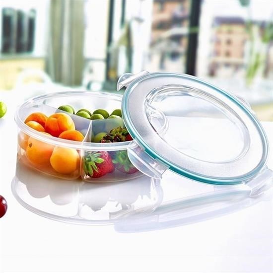 OLLEVRA 3 Bölmeli Sızdırmaz Contalı Kilitli Kapaklı 1,35 Litre yuvarlak Erzak Saklama Kabı LC-500