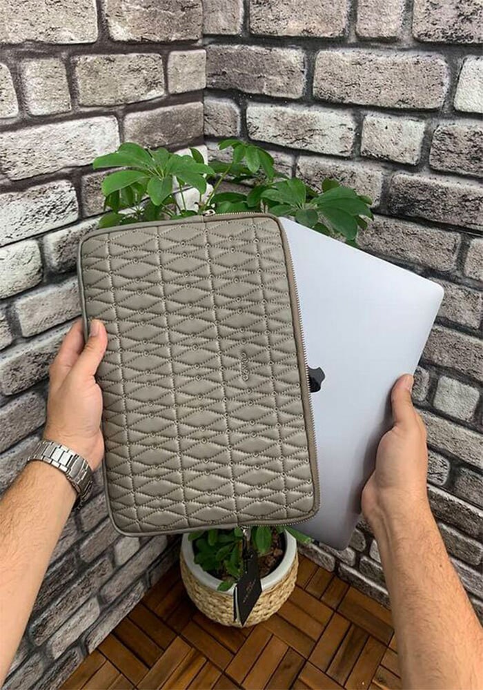 Guard Nakış Desenli Vizon Clutch Çanta  Macbook Pro 13 inç Laptop Kılıfı Hakiki Deri