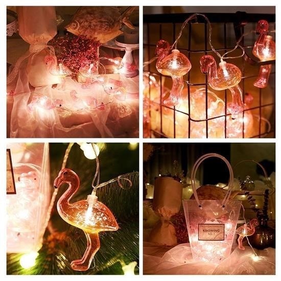 OLLEVRA 10lu Pilli Led Flamingo Dekoratif Işık Zinciri Aydınlatma 1,5 Mt