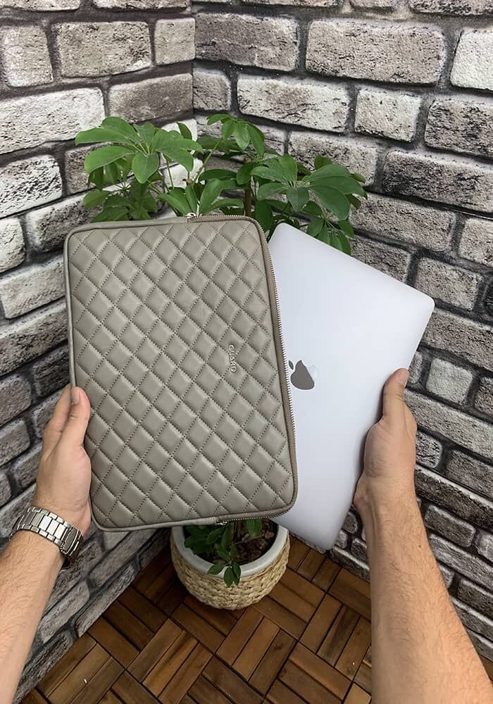 Guard Vizon Capitone Clutch Çanta  Macbook Pro 13 inç Laptop Kılıfı Hakiki Deri