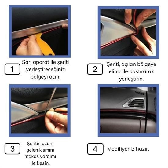 OLLEVRA Mavi Araba OtoTrim Dekorasyon Şeridi Kauçuk Elastik Kolay Kurulum 5 metre Şerit Bant