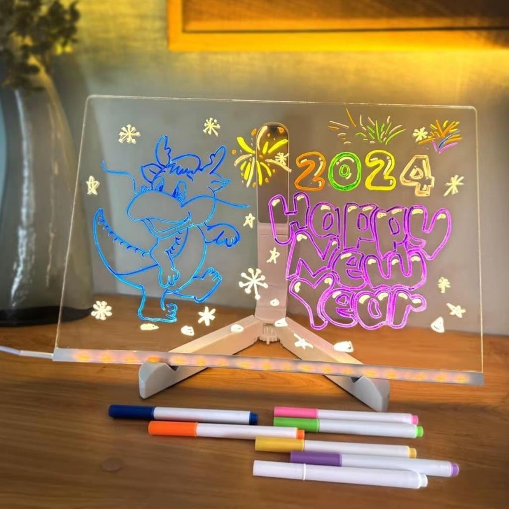 OLLEVRA LED Işıklı Kendiliğinden Renkli Fosforlu Kalemli Dikdörtgen Yazı Panosu 20x30 cm