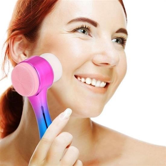 OLLEVRA Çift İşlevli Renkli Cilt Yüz Temizleme Fırçası Peeling Masaj Etkili Gözenek Temizleyici Alet