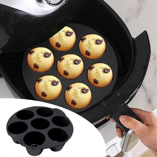 OLLEVRA 7 Gözlü Silikon Çok Amaçlı Airfryer Muffin Cupcake Kek ve Çörek Pişirme Kalıbı