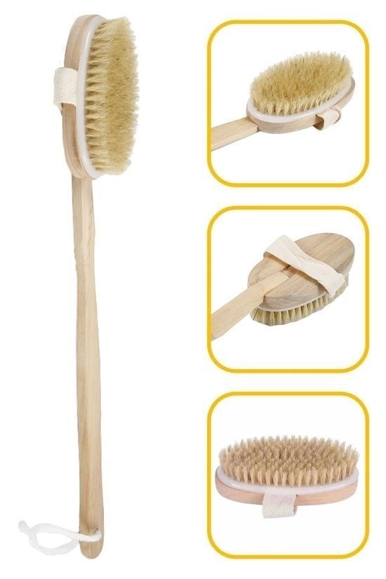 OLLEVRA Doğal At Kılı Selülit Karşıtı Sapı Çıkabilen Ahşap Banyo Fırçası