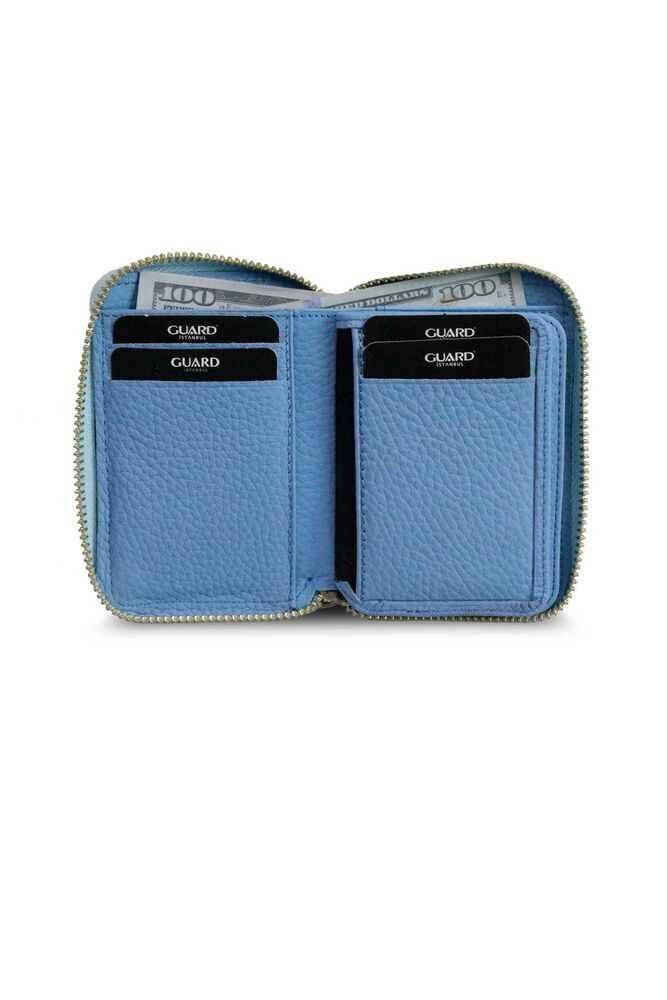Guard Fermuarlı Turkuaz Hakiki Deri Mini Erkek Cüzdan P796
