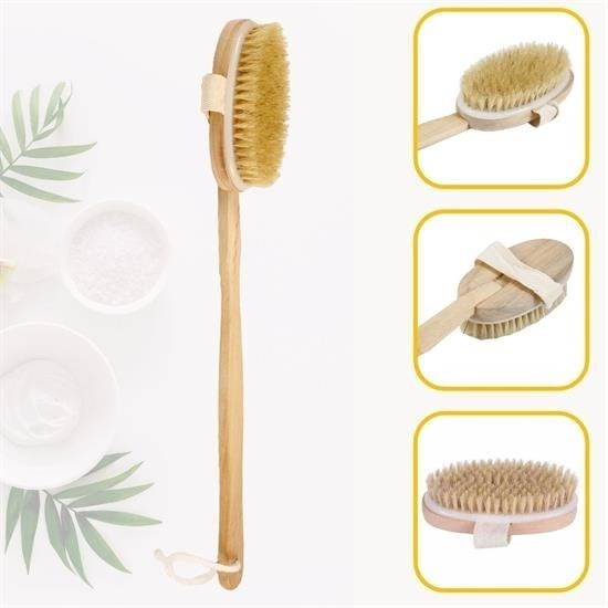 OLLEVRA Doğal At Kılı Selülit Karşıtı Sapı Çıkabilen Ahşap Banyo Fırçası