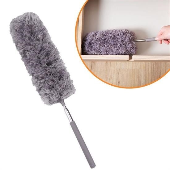 OLLEVRA 140 Cm Teleskopik Uzatılabilir Mikrofiber Yumuşak Başlıklı Gri Toz Alma Fırçası Toz Püskülü