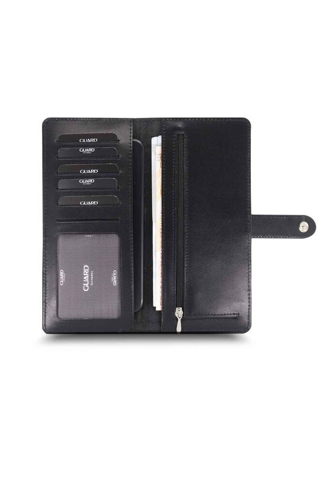 Guard Large Croco Siyah Kart ve Para Slotlu Hakiki Deri Telefon Cüzdanı Erkek / Kadın P3032