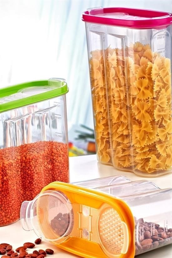 OLLEVRA 2 Kapaklı Ölçekli Erzak Kuru Gıda Saklama Kutusu Kabı 2,4 Litre-SA940