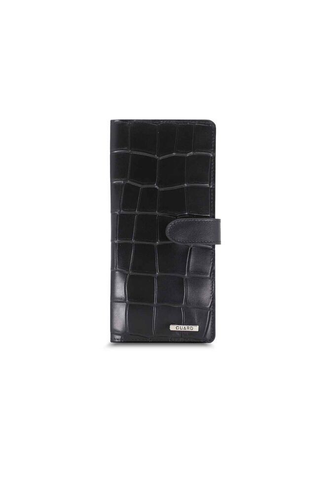 Guard Large Croco Siyah Kart ve Para Slotlu Hakiki Deri Telefon Cüzdanı Erkek / Kadın P3032