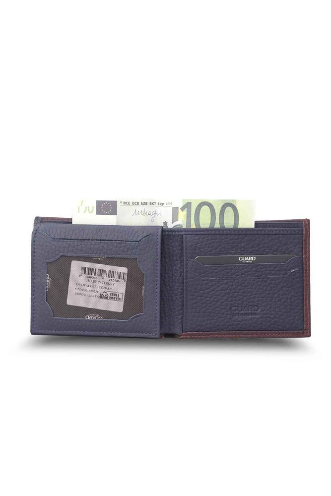 Guard Mat Bordo - Lacivert Yatay Hakiki Deri Cüzdan P1336