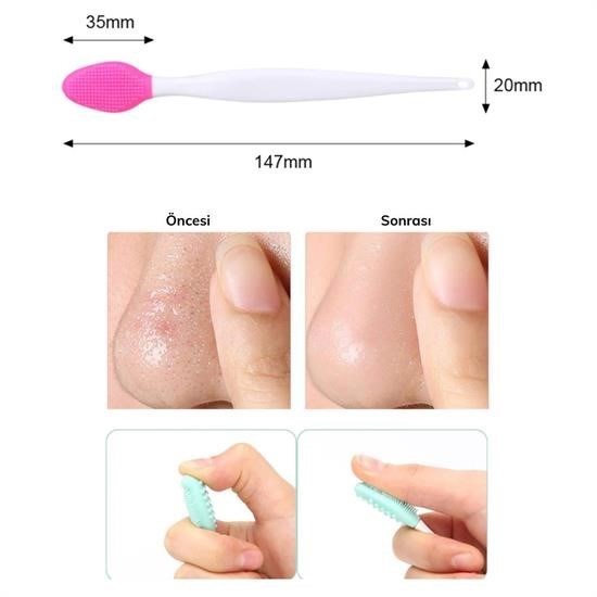 OLLEVRA 2 Adet Dudak Fırçası Peeling Etkili Gözenek  Siyah Nokta Temizleyici Akne Giderici Çift Yönl