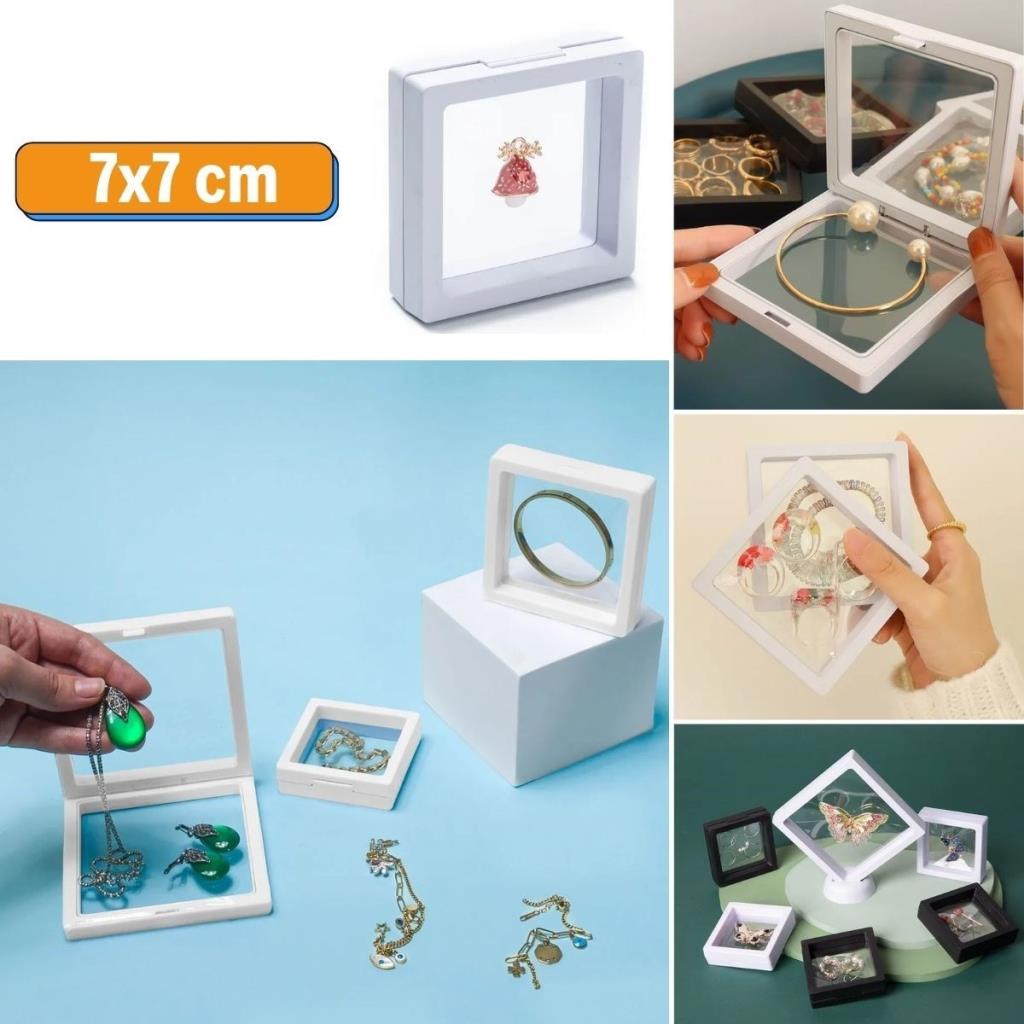 OLLEVRA 7x7 cm Standlı 3D Takı Ziynet Hatıra Koleksiyon Saklama Kutusu Şeffaf Film Çerçevesi