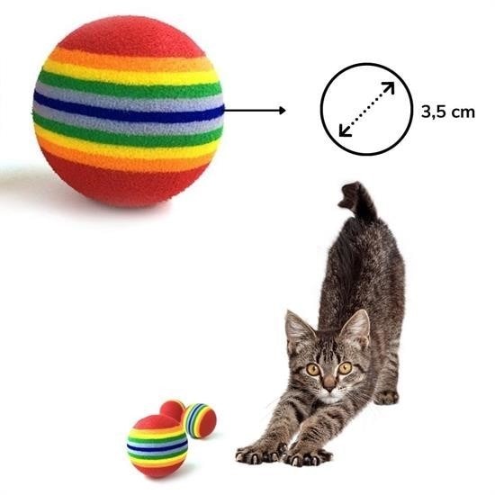 OLLEVRA 3lü Gökkuşağı Sünger Kedi Köpek Çiğneme Oyun Topu 4,2 cm