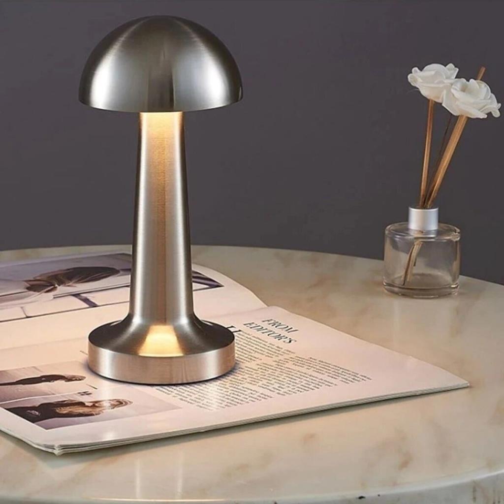 OLLEVRA Mantar Model Silver Renk Şarjlı Dokunmatik 3 Renkli LED Masa Lambası