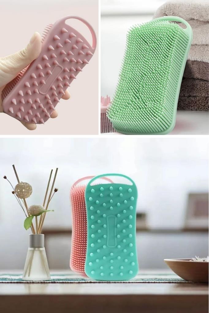 OLLEVRA Kendiliğinden Askılı Peeling ve Masaj Etkili Silikon Banyo Vücut Fırçası