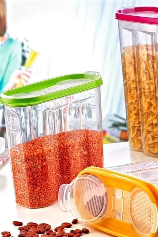 OLLEVRA 2 Kapaklı Ölçekli Erzak Kuru Gıda Saklama Kutusu Kabı - 1,7 Litre - SA935
