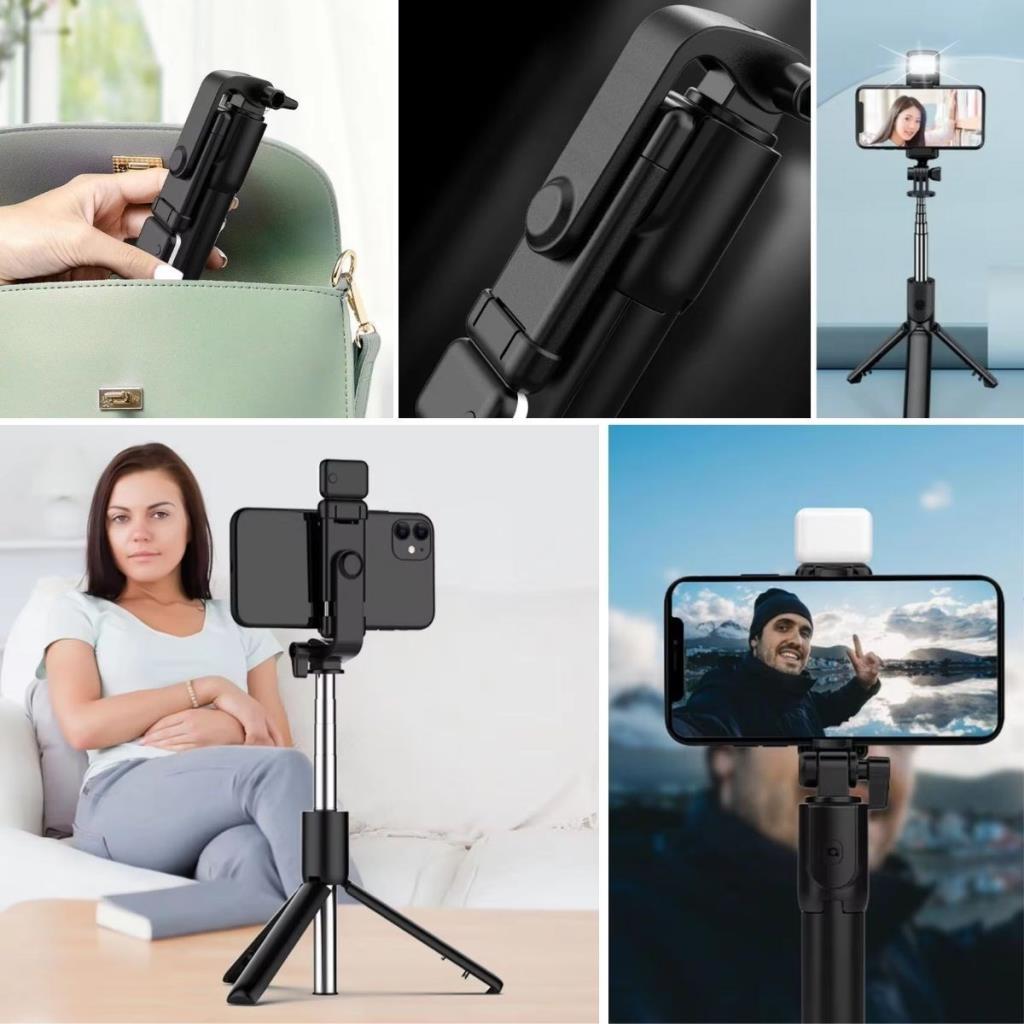 OLLEVRA Kendiliğinden LED Işıklı Kumandalı Uzayabilen Selfie Çubuğu,Masa Üstü Tripod