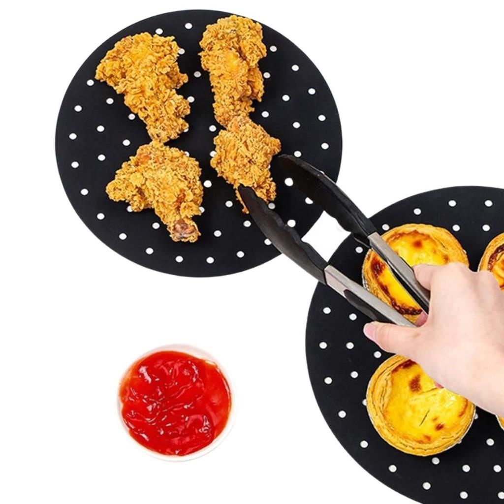 OLLEVRA Siyah Isıya Dayanıklı Yıkanılabilir Silikon Fırın Ve Airfryer Yuvarlak Model Pişirme Matı 23 Cm