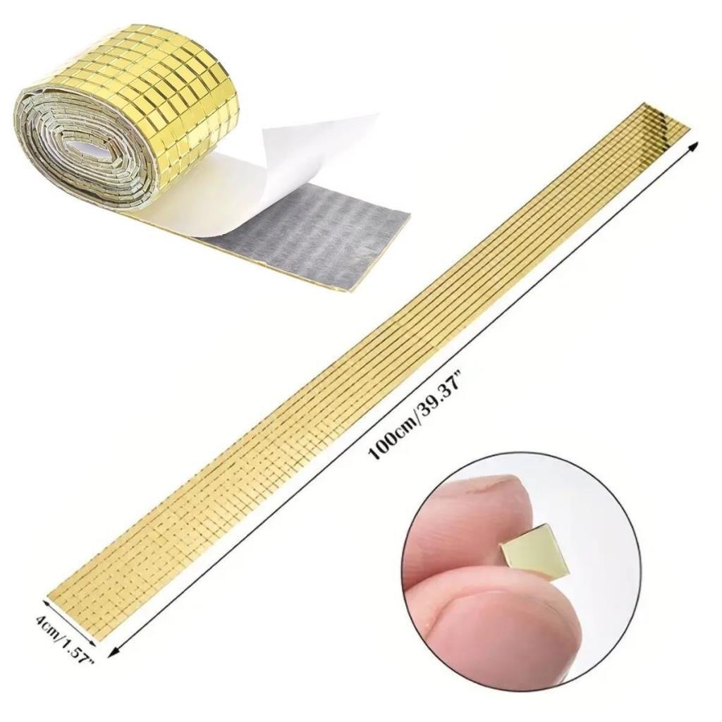 OLLEVRA1 Metre Uzunluğunda Gold Renk Aynalı Mozaik Taşlı Dekor Bandı 4 cm x 1 mt