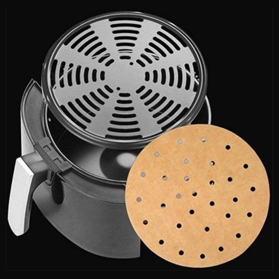 OLLEVRA 100 Adet  Air Fryer Pişirme Kağıdı Tek Kullanımlık Hava Fritözü Yuvarlak Delikli Model