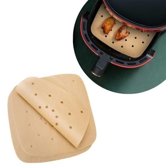 OLLEVRA 100 Adet Air Fryer Pişirme Kağıdı Tek Kullanımlık Hava Fritöz Yapışmaz Yağlı Kağıt Delikli  Model XXL