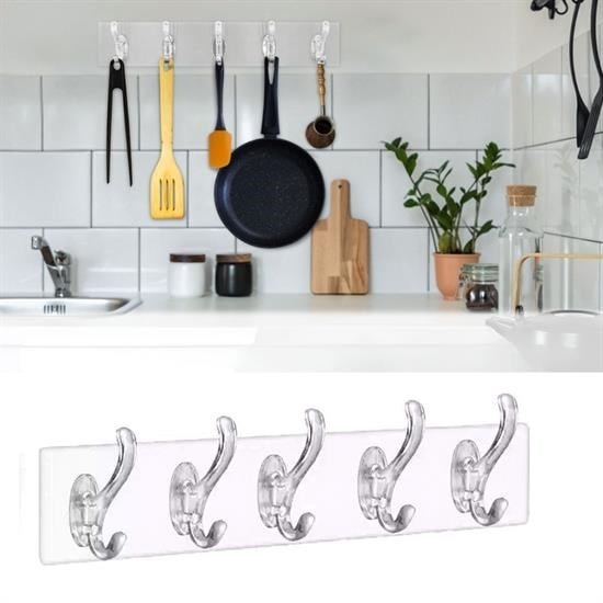 OLLEVRA 5'li Güçlü Yapışkanlı Şeffaf Duvar Askısı Banyo Mutfak Düzenleyici Pratik Askılık