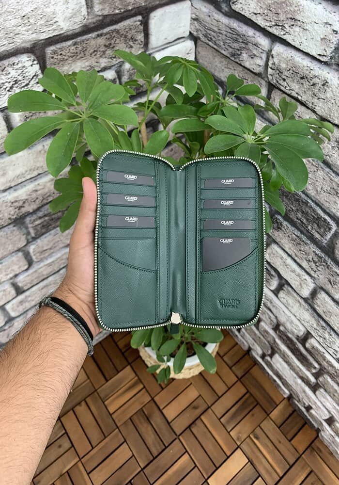 Guard Yeşil Safiano Fermuarlı Portföy Cüzdan Hakiki Deri P3016