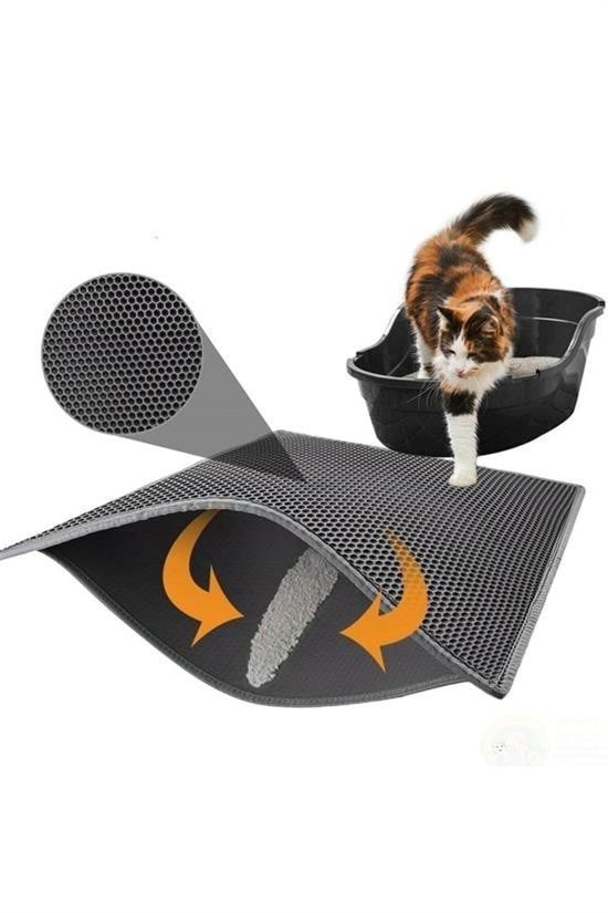 OLLEVRA Kedi Tuvalet Önü Kum Toplayıcı Temizleyici Elekli Gri Paspas