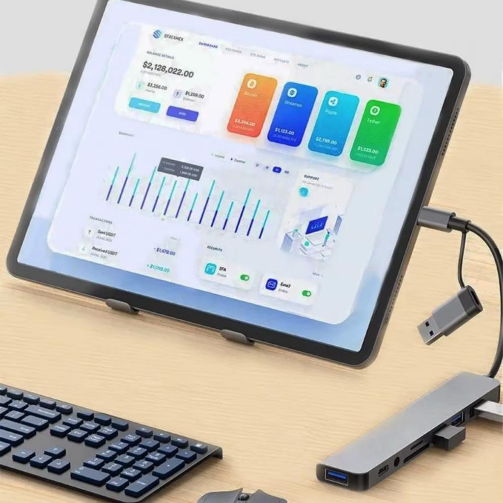 OLLEVRA 8 in 1 Usb Çevirici Notebook Macbook Type-C Uyumlu Görüntü Aktarıcı Hub