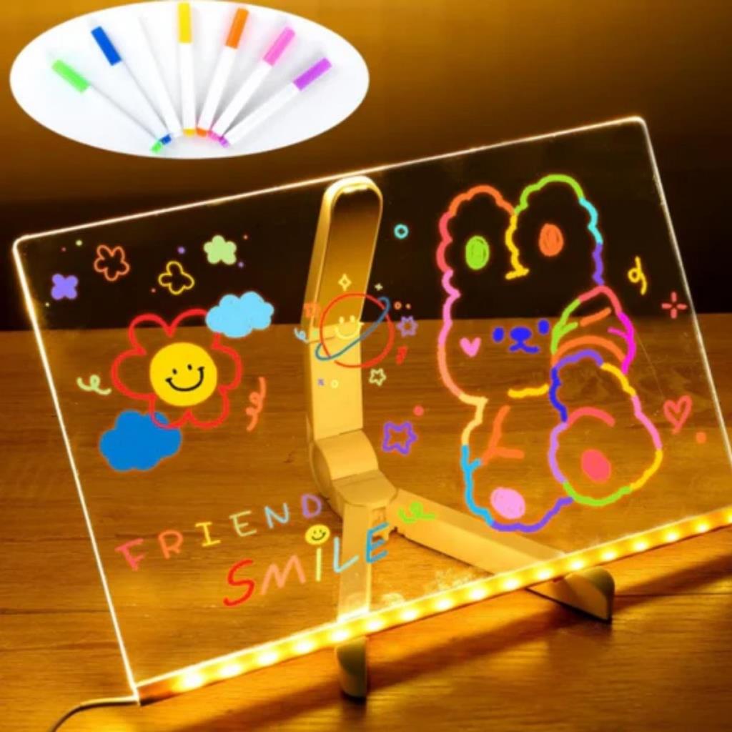 OLLEVRA LED Işıklı Kendiliğinden Renkli Fosforlu Kalemli Dikdörtgen Yazı Panosu 20x30 cm
