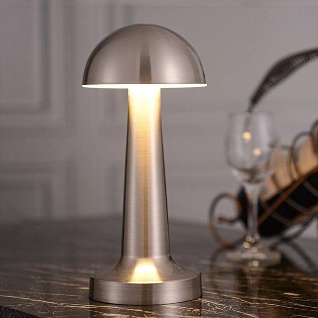 OLLEVRA Mantar Model Silver Renk Şarjlı Dokunmatik 3 Renkli LED Masa Lambası