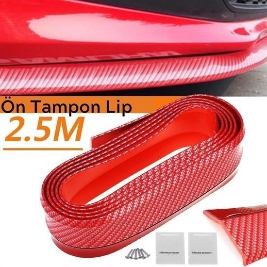 OLLEVRA Kırmızı Renkli 2,5 Metre Araba Oto Ön Tampon Koruyucu Kauçuk Pratik Tampon Şerit Bant Döşeme