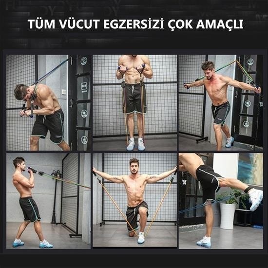 OLLEVRA 11 Parça Lateks Egzersiz Bandı Çekme Halatı Egzersiz Seti