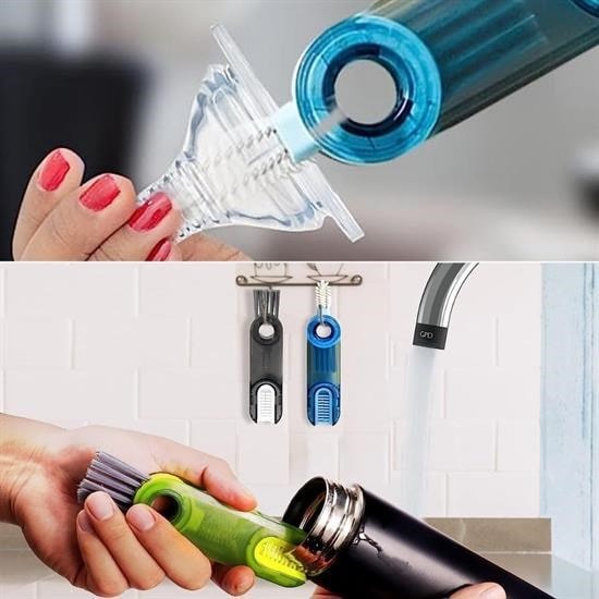 OLLEVRA 3 Fonksiyonlu Pratik Şişe Temizleme Fırçası Mutfak Banyo Araç İçin Çok Amaçlı Fırça