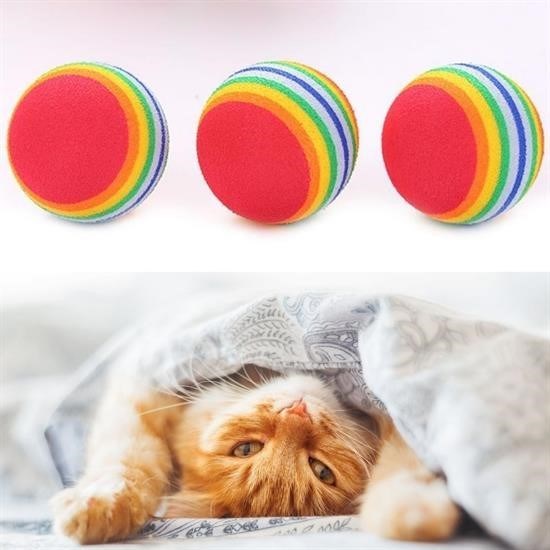 OLLEVRA 3lü Gökkuşağı Sünger Kedi Köpek Çiğneme Oyun Topu 4,2 cm