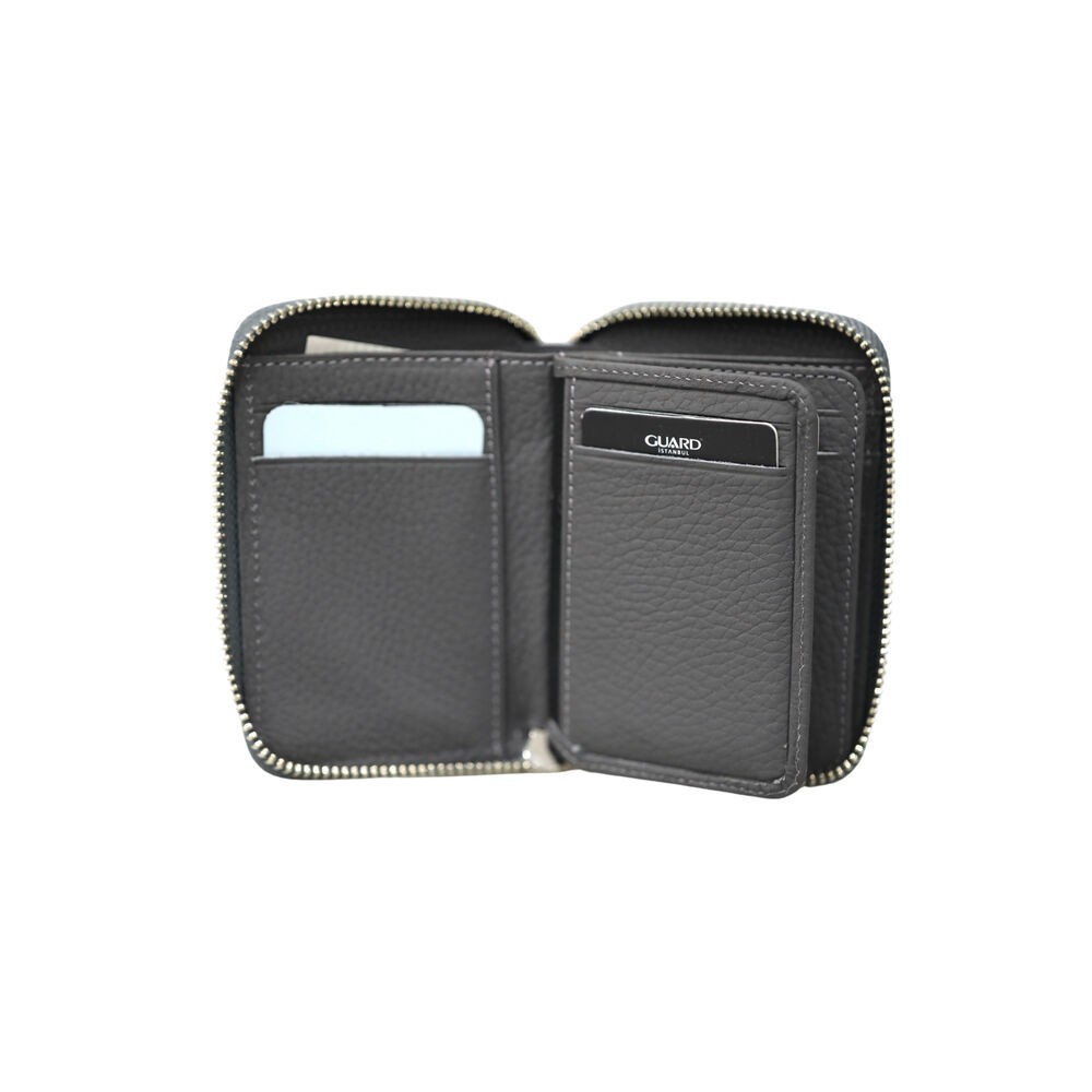 Guard Fermuarlı Antrasit Guti Mat Hakiki Deri Mini Cüzdan Erkek / Kadın P796