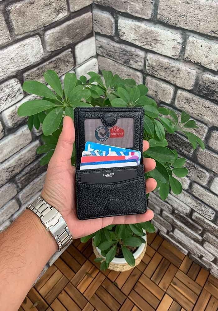 Guard Mıknatıslı Küçük Boy Siyah Hakiki Deri Kartlık/Kartvizitlik Erkek / Kadın P131