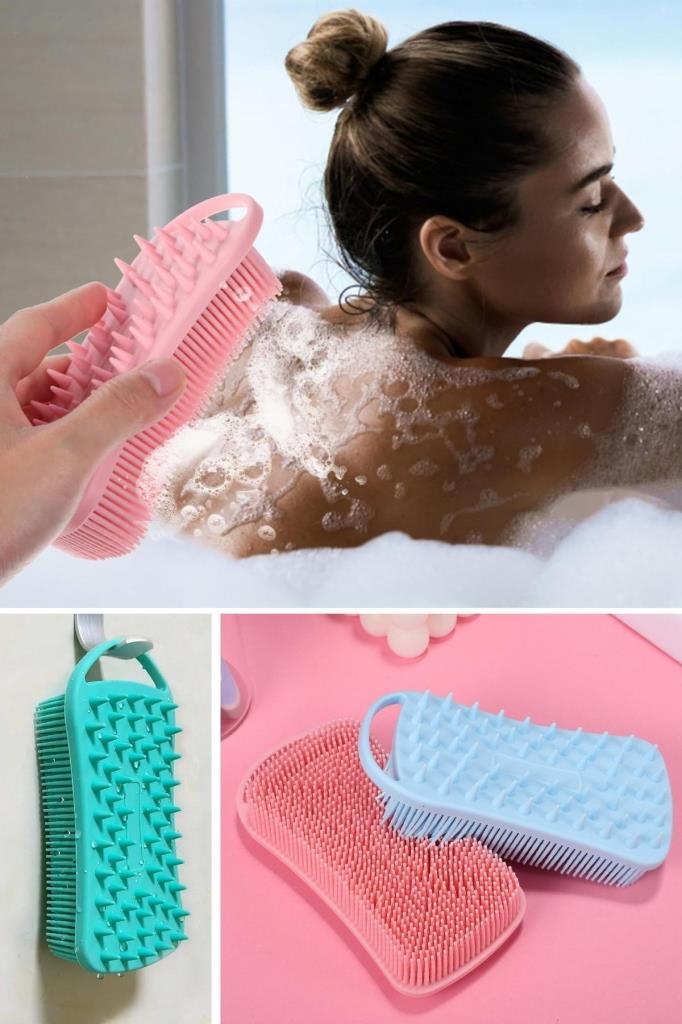 OLLEVRA Kendiliğinden Askılı Peeling ve Masaj Etkili Silikon Banyo Vücut Fırçası