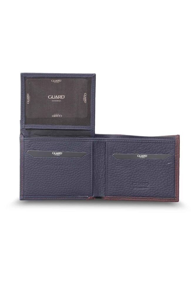 Guard Mat Bordo - Lacivert Yatay Hakiki Deri Cüzdan P1336